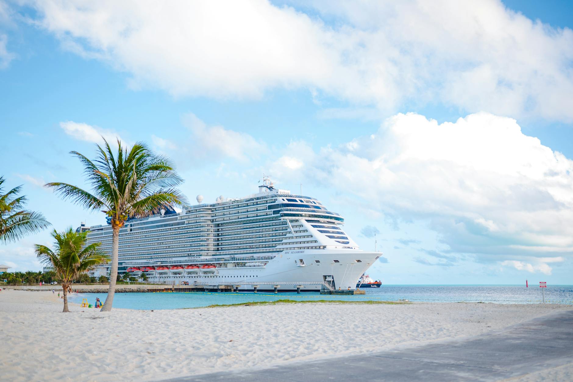 A cruise ship at anchor in the Bahamas